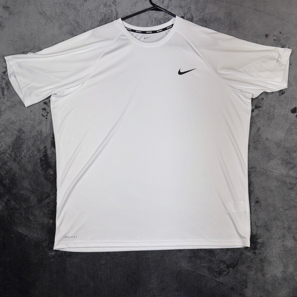 Nike Swim Mens Dri-FIT Rash Guard White UPF 40+ Short Sleeve XXL NESSA586